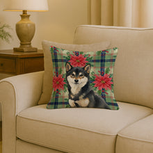 Load image into Gallery viewer, Black and Tan Shiba Inu Christmas PoinsettIas Throw Pillow