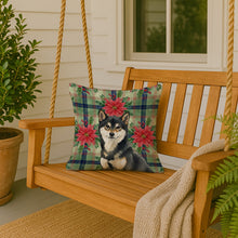 Load image into Gallery viewer, Black and Tan Shiba Inu Christmas PoinsettIas Throw Pillow