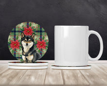 Load image into Gallery viewer, Black and Tan Shiba Inu Christmas PoinsettIas Large Sandstone Coasters Pack of 4