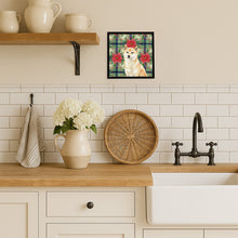 Load image into Gallery viewer, Cream Shiba Inu Christmas PoinsettIas Framed Metal Print