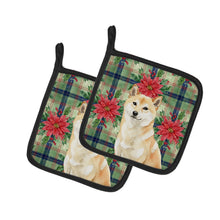 Load image into Gallery viewer, Cream Shiba Inu Christmas PoinsettIas Pair of Pot Holders