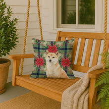 Load image into Gallery viewer, Cream Shiba Inu Christmas PoinsettIas Throw Pillow