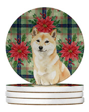 Load image into Gallery viewer, Cream Shiba Inu Christmas PoinsettIas Large Sandstone Coasters Pack of 4