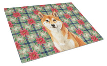 Load image into Gallery viewer, Red Shiba Inu Christmas PoinsettIas Glass Cutting Board