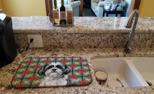 Load image into Gallery viewer, Black and White Shih Tzu Christmas PoinsettIas Dish Drying Mat
