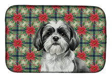 Load image into Gallery viewer, Black and White Shih Tzu Christmas PoinsettIas Dish Drying Mat