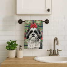 Load image into Gallery viewer, Black and White Shih Tzu Christmas PoinsettIas Kitchen Towel