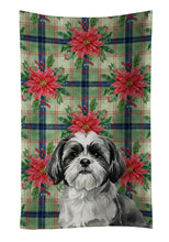 Load image into Gallery viewer, Black and White Shih Tzu Christmas PoinsettIas Kitchen Towel