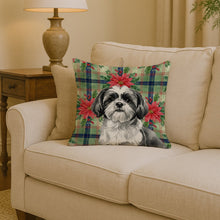 Load image into Gallery viewer, Black and White Shih Tzu Christmas PoinsettIas Throw Pillow