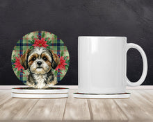 Load image into Gallery viewer, Brindle Shih Tzu Christmas PoinsettIas Large Sandstone Coasters Pack of 4