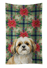 Load image into Gallery viewer, Gold and White Shih Tzu Christmas PoinsettIas Kitchen Towel