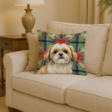 Load image into Gallery viewer, Gold and White Shih Tzu Christmas PoinsettIas Throw Pillow