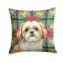 Load image into Gallery viewer, Gold and White Shih Tzu Christmas PoinsettIas Throw Pillow