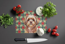 Load image into Gallery viewer, Liver Shih Tzu Christmas PoinsettIas Glass Cutting Board