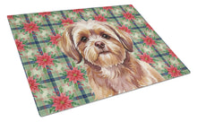 Load image into Gallery viewer, Liver Shih Tzu Christmas PoinsettIas Glass Cutting Board
