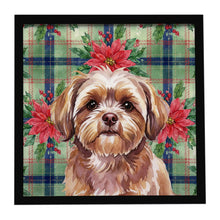Load image into Gallery viewer, Liver Shih Tzu Christmas PoinsettIas Framed Metal Print
