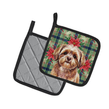 Load image into Gallery viewer, Liver Shih Tzu Christmas PoinsettIas Pair of Pot Holders