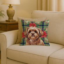 Load image into Gallery viewer, Liver Shih Tzu Christmas PoinsettIas Throw Pillow