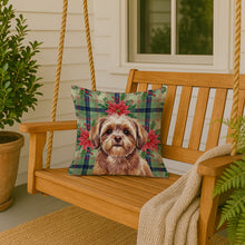 Load image into Gallery viewer, Liver Shih Tzu Christmas PoinsettIas Throw Pillow
