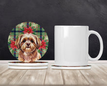 Load image into Gallery viewer, Liver Shih Tzu Christmas PoinsettIas Large Sandstone Coasters Pack of 4