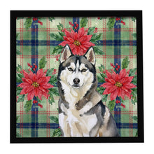 Load image into Gallery viewer, Agouti Siberian Husky Christmas PoinsettIas Framed Metal Print
