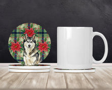 Load image into Gallery viewer, Agouti Siberian Husky Christmas PoinsettIas Large Sandstone Coasters Pack of 4
