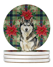 Load image into Gallery viewer, Agouti Siberian Husky Christmas PoinsettIas Large Sandstone Coasters Pack of 4