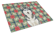 Load image into Gallery viewer, Siberian Husky Christmas PoinsettIas Glass Cutting Board