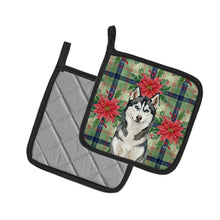 Load image into Gallery viewer, Siberian Husky Christmas PoinsettIas Pair of Pot Holders