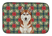 Load image into Gallery viewer, Red and White Siberian Husky Christmas PoinsettIas Dish Drying Mat