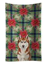 Load image into Gallery viewer, Red and White Siberian Husky Christmas PoinsettIas Kitchen Towel
