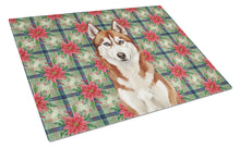 Load image into Gallery viewer, Red and White Siberian Husky Christmas PoinsettIas Glass Cutting Board