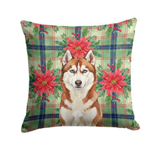 Load image into Gallery viewer, Red and White Siberian Husky Christmas PoinsettIas Throw Pillow