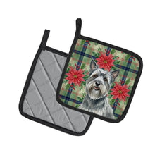 Load image into Gallery viewer, Gray Skye Terrier Christmas PoinsettIas Pair of Pot Holders