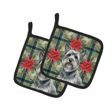 Load image into Gallery viewer, Gray Skye Terrier Christmas PoinsettIas Pair of Pot Holders