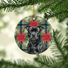 Load image into Gallery viewer, Black Staffordshire Bull Terrier Christmas PoinsettIas Ceramic Ornament
