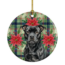 Load image into Gallery viewer, Black Staffordshire Bull Terrier Christmas PoinsettIas Ceramic Ornament