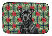 Load image into Gallery viewer, Black Staffordshire Bull Terrier Christmas PoinsettIas Dish Drying Mat