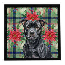 Load image into Gallery viewer, Black Staffordshire Bull Terrier Christmas PoinsettIas Framed Metal Print