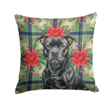 Load image into Gallery viewer, Black Staffordshire Bull Terrier Christmas PoinsettIas Throw Pillow