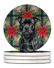 Load image into Gallery viewer, Black Staffordshire Bull Terrier Christmas PoinsettIas Large Sandstone Coasters Pack of 4