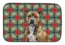 Load image into Gallery viewer, Brindle Staffordshire Bull Terrier Christmas PoinsettIas Dish Drying Mat