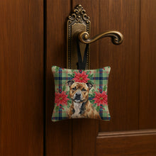 Load image into Gallery viewer, Brindle Staffordshire Bull Terrier Christmas PoinsettIas Hanging Square Fabric Ornament 3.5 x 3.5