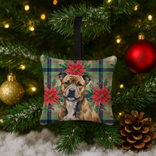 Load image into Gallery viewer, Brindle Staffordshire Bull Terrier Christmas PoinsettIas Hanging Square Fabric Ornament 3.5 x 3.5