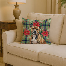 Load image into Gallery viewer, Brindle Staffordshire Bull Terrier Christmas PoinsettIas Throw Pillow