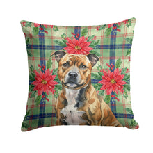 Load image into Gallery viewer, Brindle Staffordshire Bull Terrier Christmas PoinsettIas Throw Pillow
