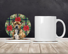 Load image into Gallery viewer, Brindle Staffordshire Bull Terrier Christmas PoinsettIas Large Sandstone Coasters Pack of 4