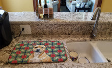 Load image into Gallery viewer, Fawn Staffordshire Bull Terrier Christmas PoinsettIas Dish Drying Mat