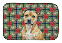 Load image into Gallery viewer, Fawn Staffordshire Bull Terrier Christmas PoinsettIas Dish Drying Mat