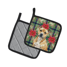 Load image into Gallery viewer, Fawn Staffordshire Bull Terrier Christmas PoinsettIas Pair of Pot Holders